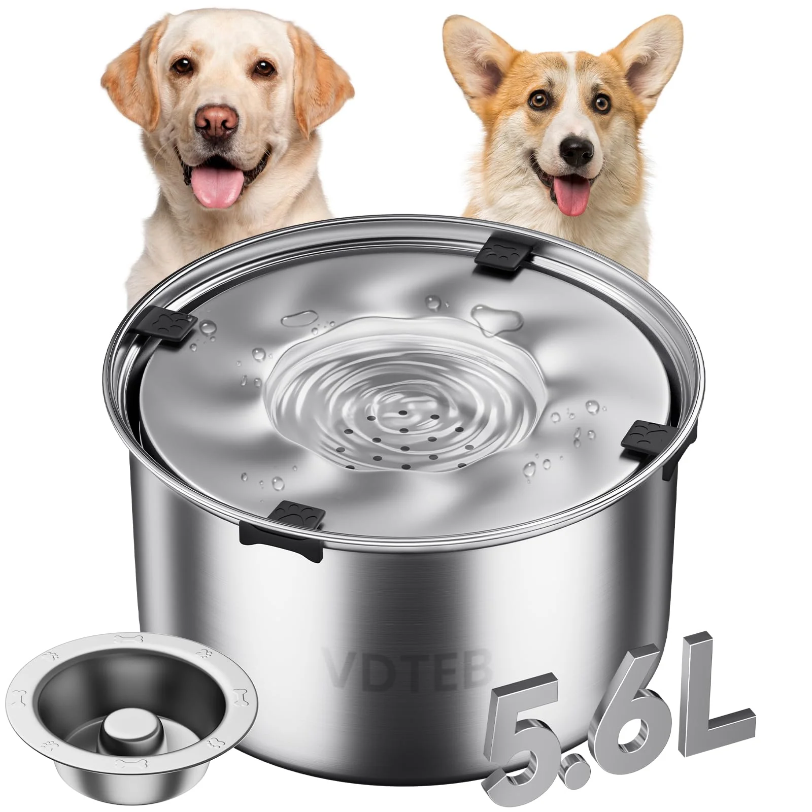 High-Performance VDTEB Dog Water Bowl 1.5 Gal Spill-Proof Slow-Drinking Stainless Steel Bowl for Medium to Large Dogs Exceptional