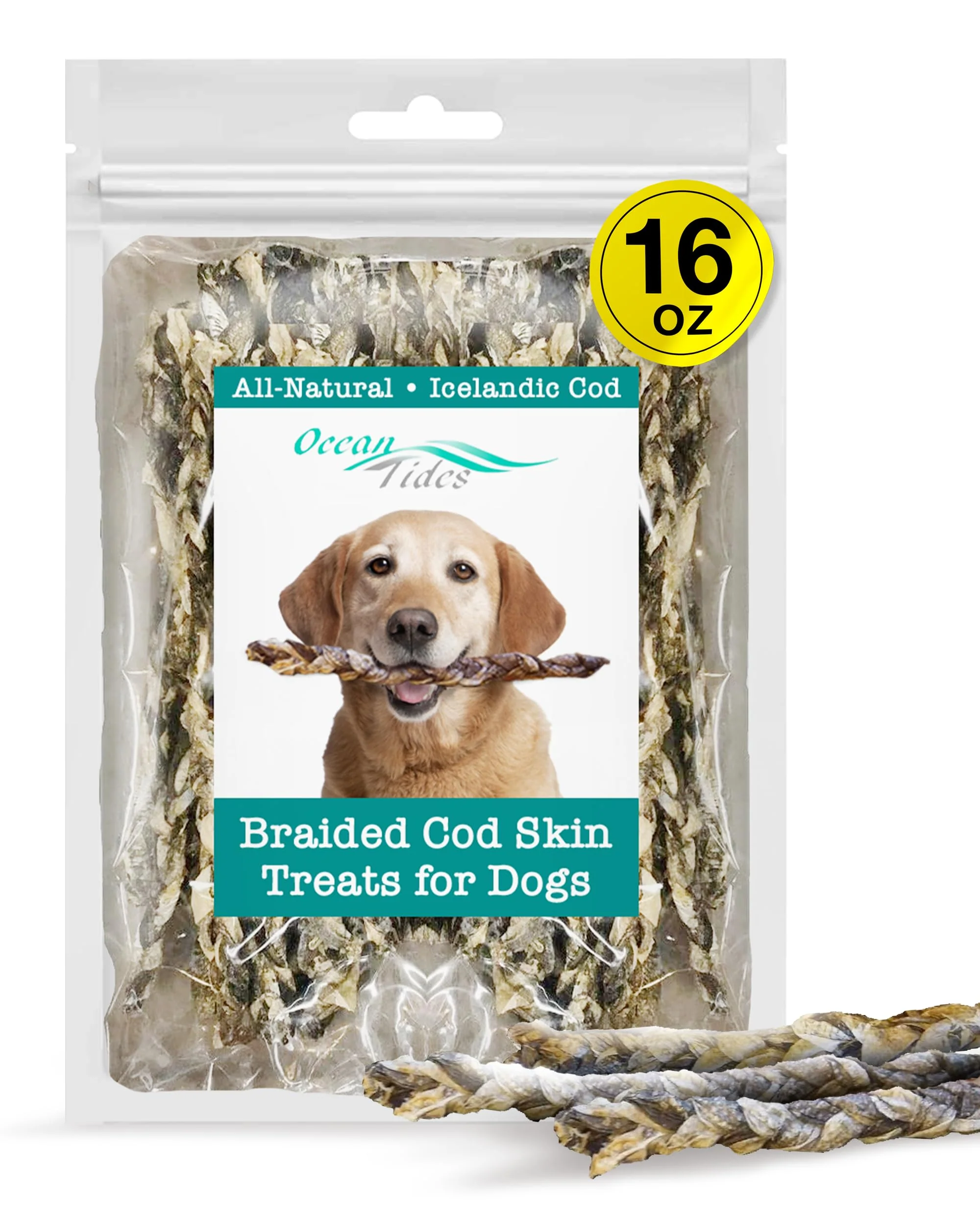 Modern Ocean Tides Braided Icelandic Cod Skins for Dogs Cats – Dried Lean Crunch Sticks 16 oz Practical