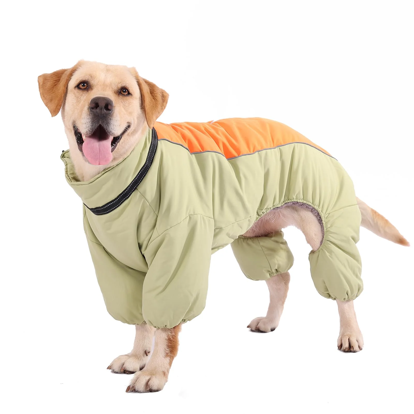 Practical LOVINFURBABY Four-Legged Warm Coat for Medium Large Dogs Windproof Snow Coat with Reflective Strips – Light Green Smooth