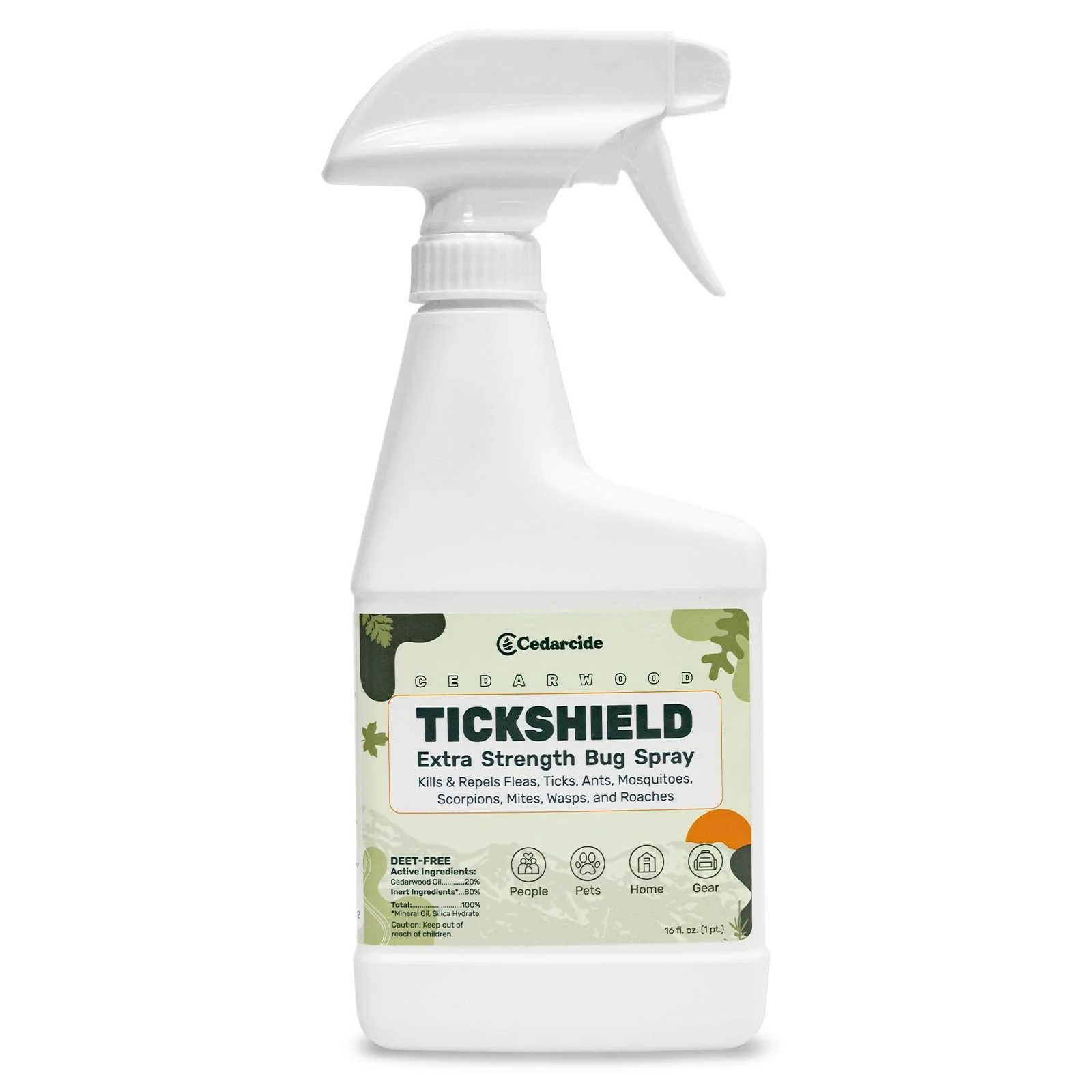 Pure Cedarcide Tickshield Extra-Strength Bug Spray – Plant-Based Family-Safe for People Gear Pets Pint Crafted