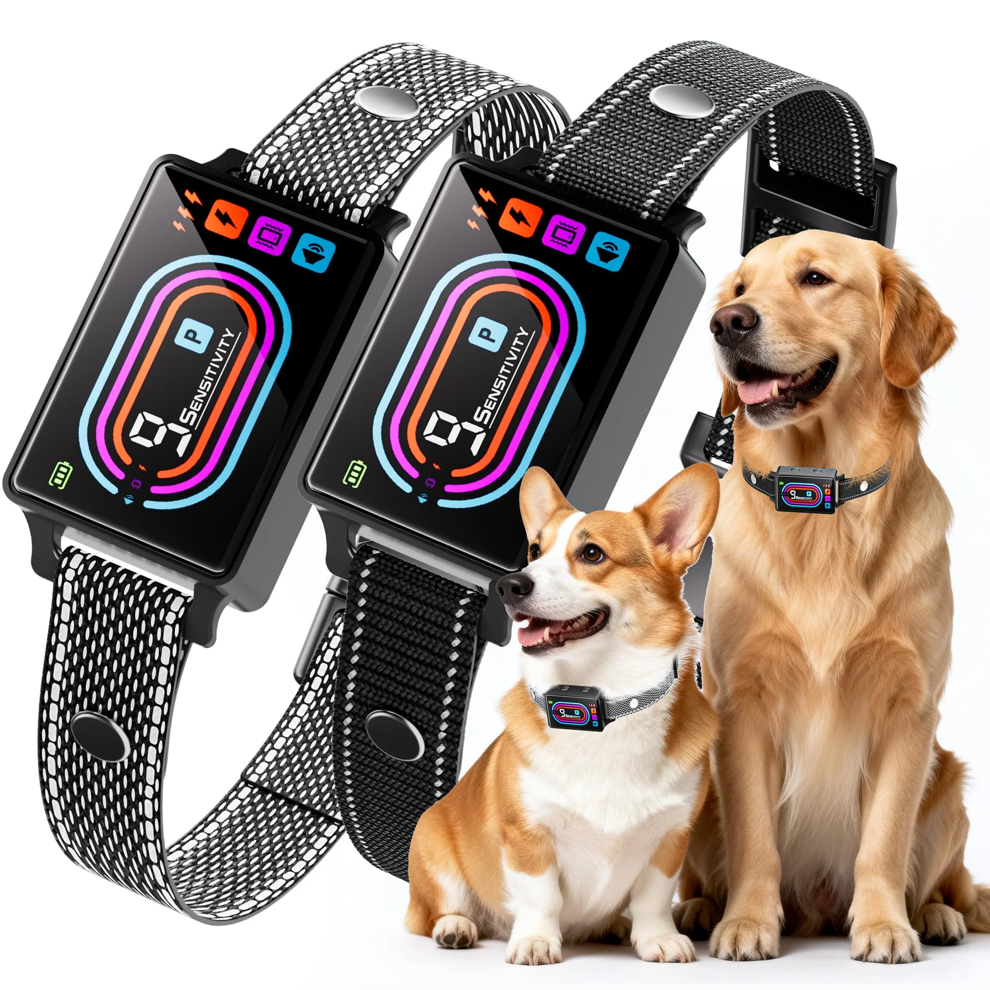 Eco-Friendly OTK Dog Bark Collar 2 Pack - 9 Sensitivity Levels 5 Training Modes IPX7 Waterproof Contemporary