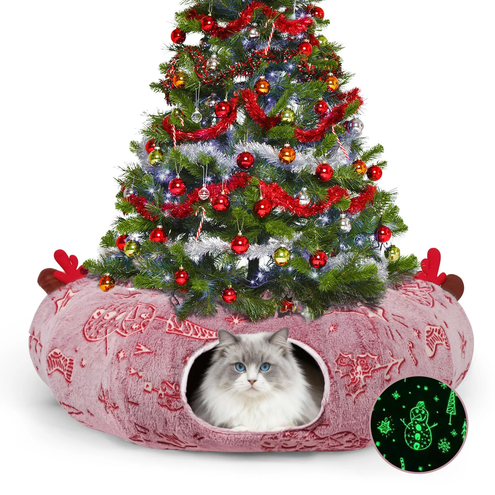 Versatile Tidjani Cat Tunnel Christmas Tree Skirt and Bed — Plush Donut Tunnels with Washable Cushion Minimalist