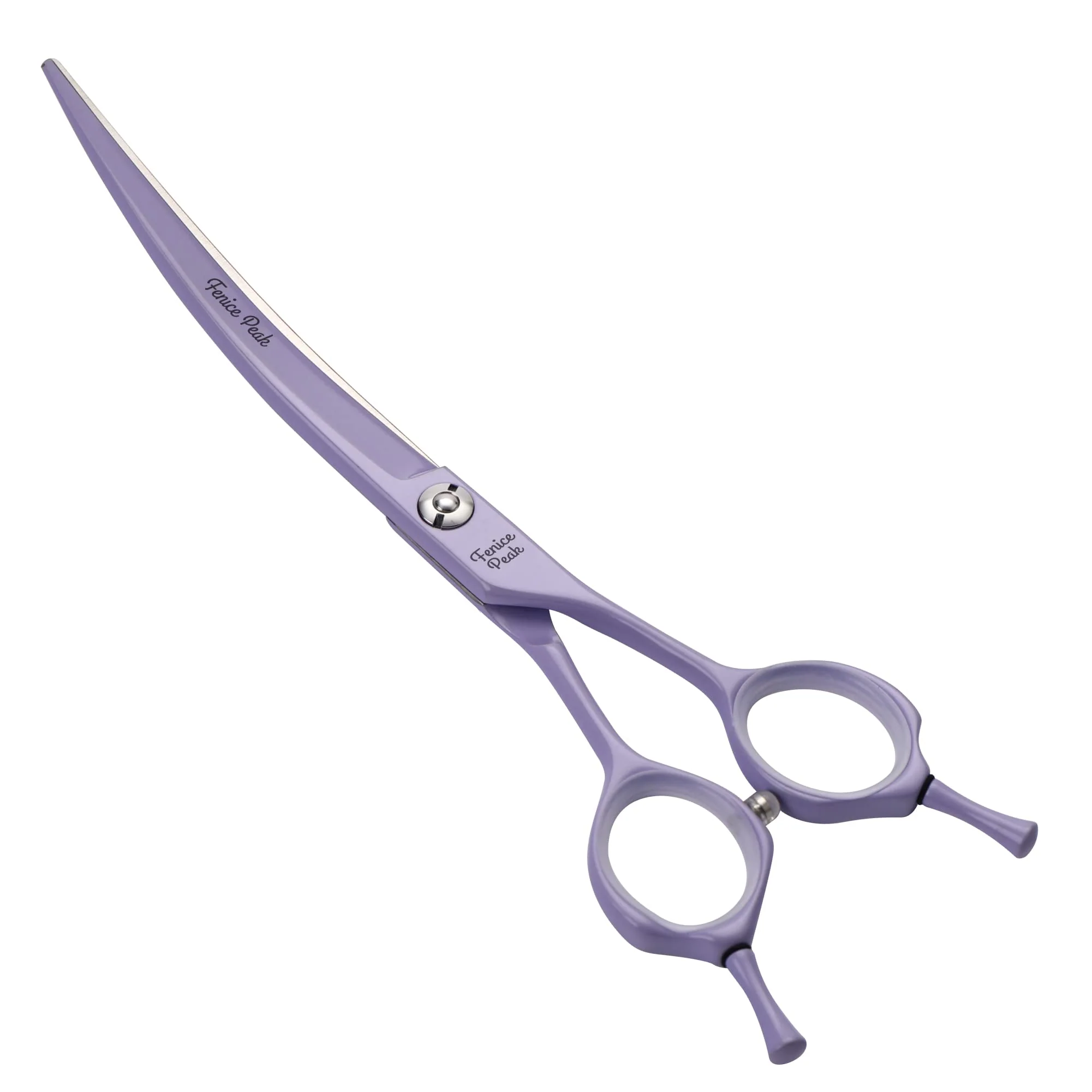 Exclusive Fenice Peak Curved Dog Grooming Scissors — Violet Coating 440C Stainless Steel Ergonomic Adjustable Elite