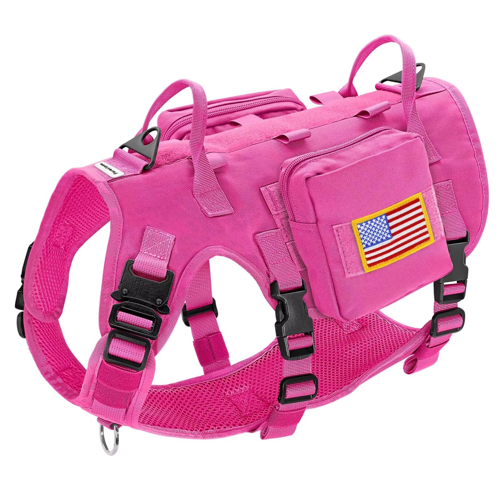 Authentic Forestpaw Tactical Dog Harness Medium – No-Pull with Handle Pockets Hot Pink Refined