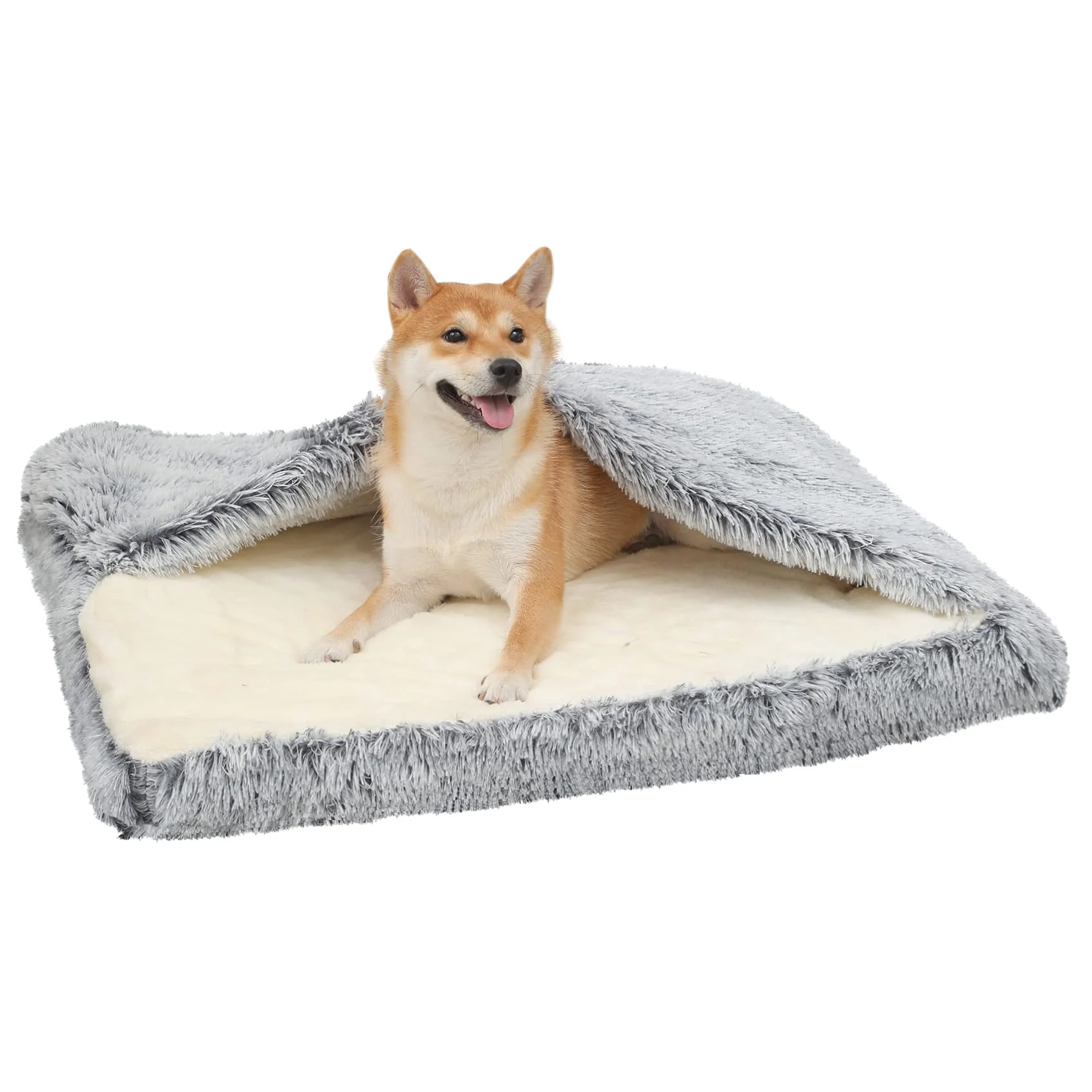 Authentic SSAWcasa Dog Bed with Cover Cave – 33.5 x 27.6 in Orthopedic Memory Foam Attached Blanket Removable Cover Flexible