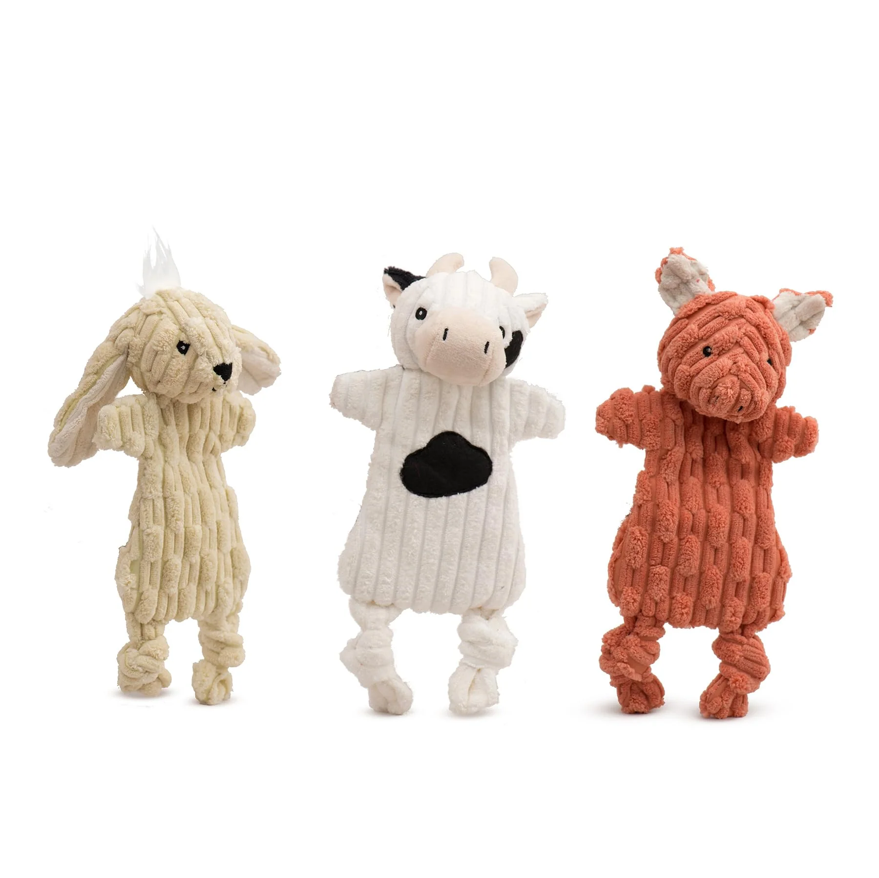 Classic HuggleHounds Flatties 3-Pack Barnyard Small – Squeaky Crinkle Plush Dog Toys Smooth