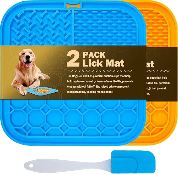 Lightweight 2 PCS Lick Mat for Dogs Slow Feeder Licking Mat Anxiety Relief Lick Pad with Suction Cups for Peanut Butter Food Treats Yogurt Pets Bathing Grooming Training Calming Dog Bowl MatAbout ThisOverview Superior