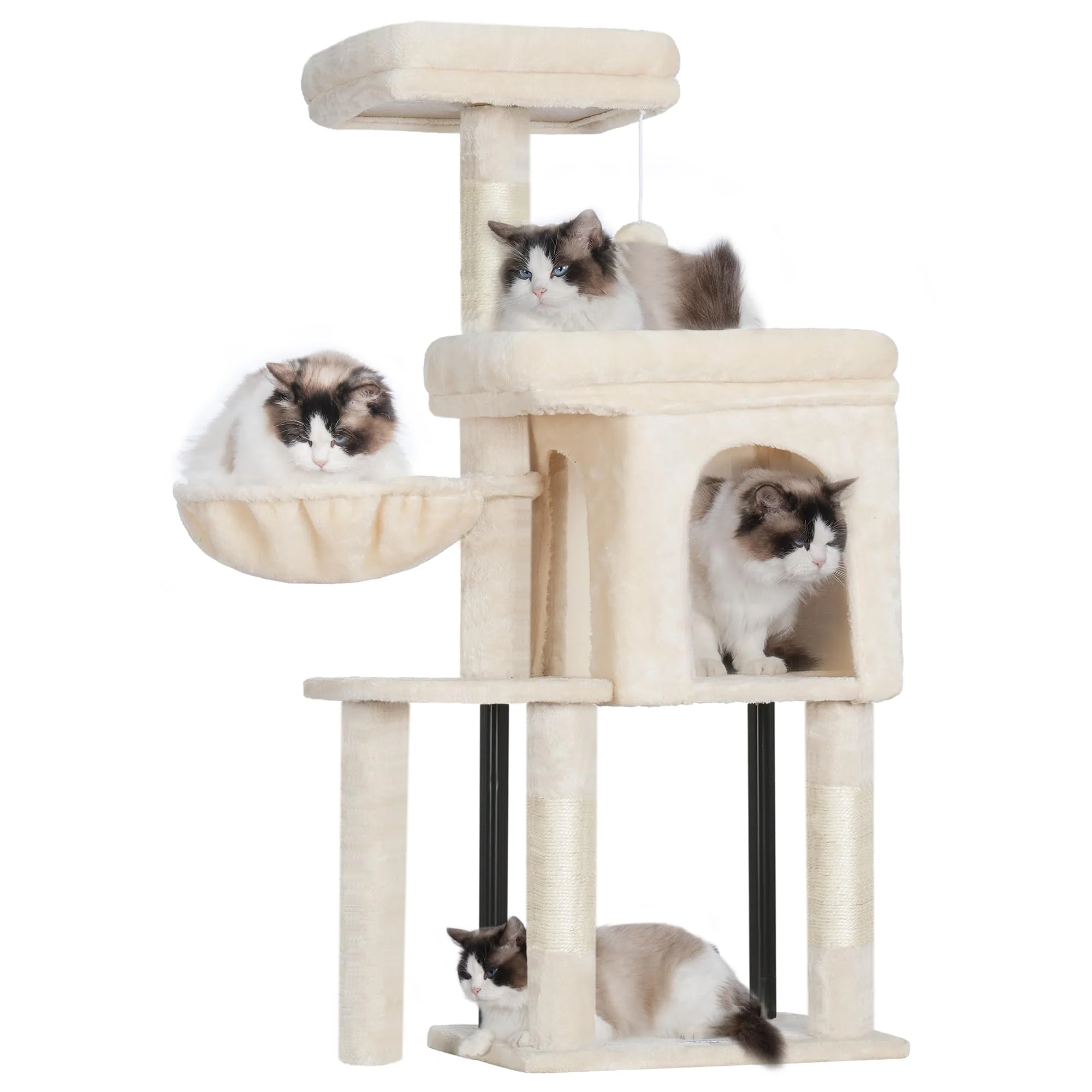 Refined Hey-brother Cat Tree Tower with Cozy Condo Sisal Posts – 44.9in Beige MPJ009SM Selected