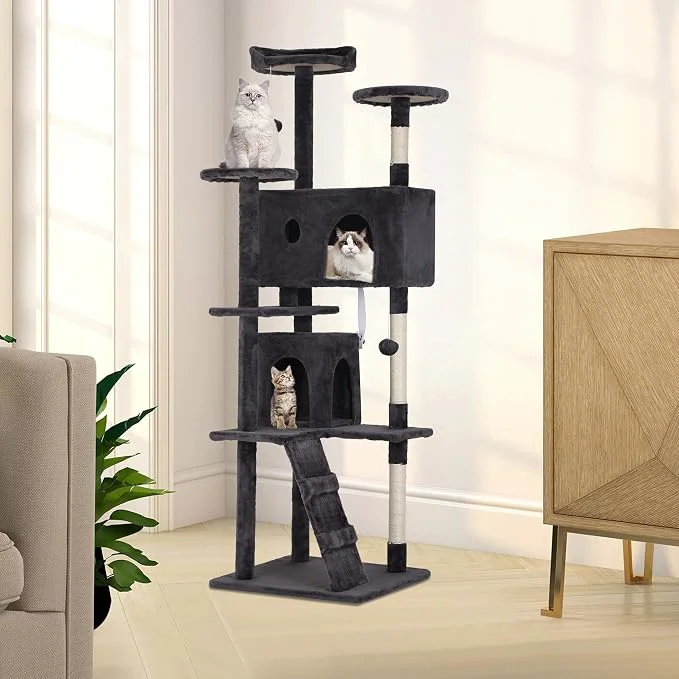 Smart 70 Inch Dark Gray Cat Tree Tall Cat Tower Next-Generation