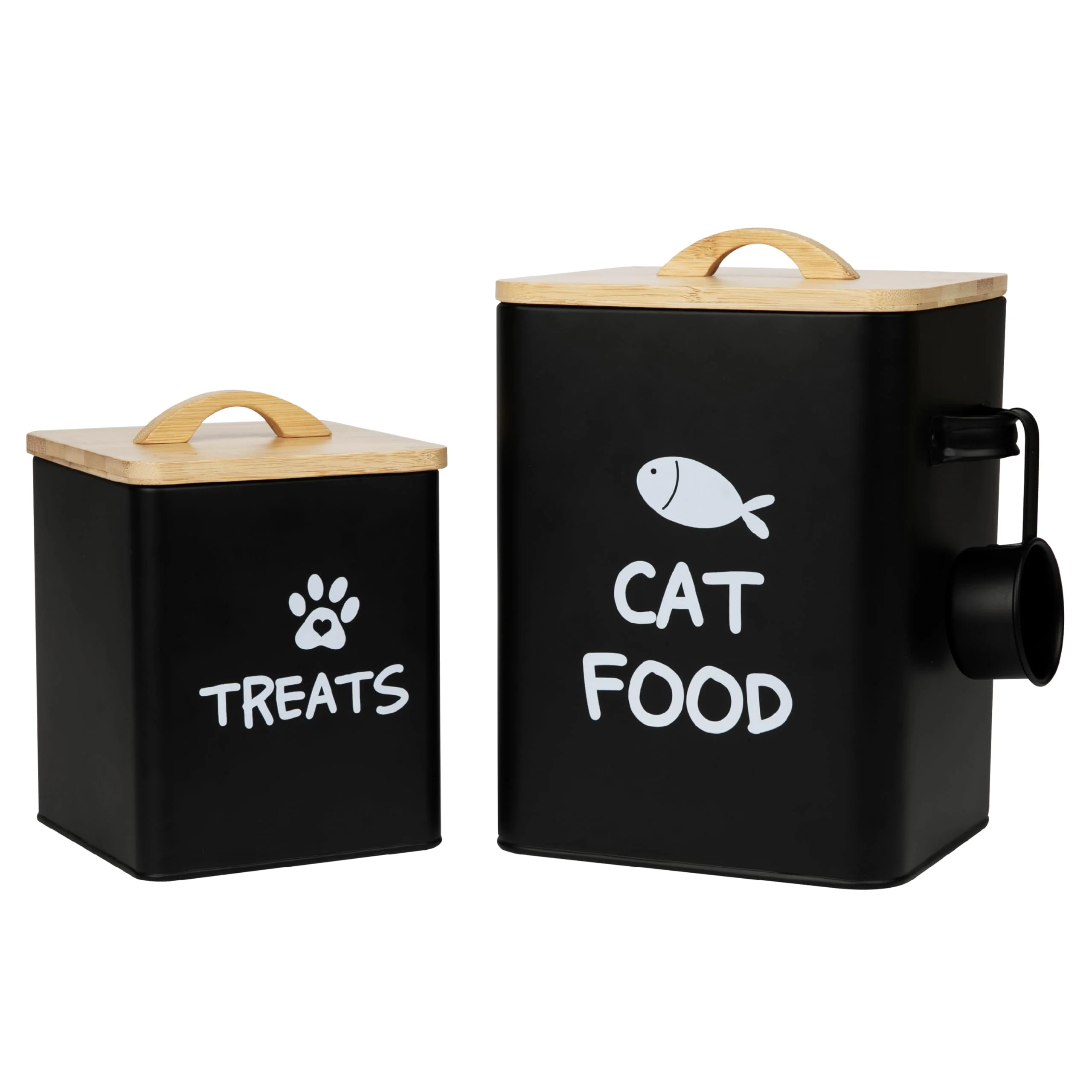 Casual Calindiana Airtight Cat Food Storage with Bamboo Lid Scoop – Matte Black Sophisticated