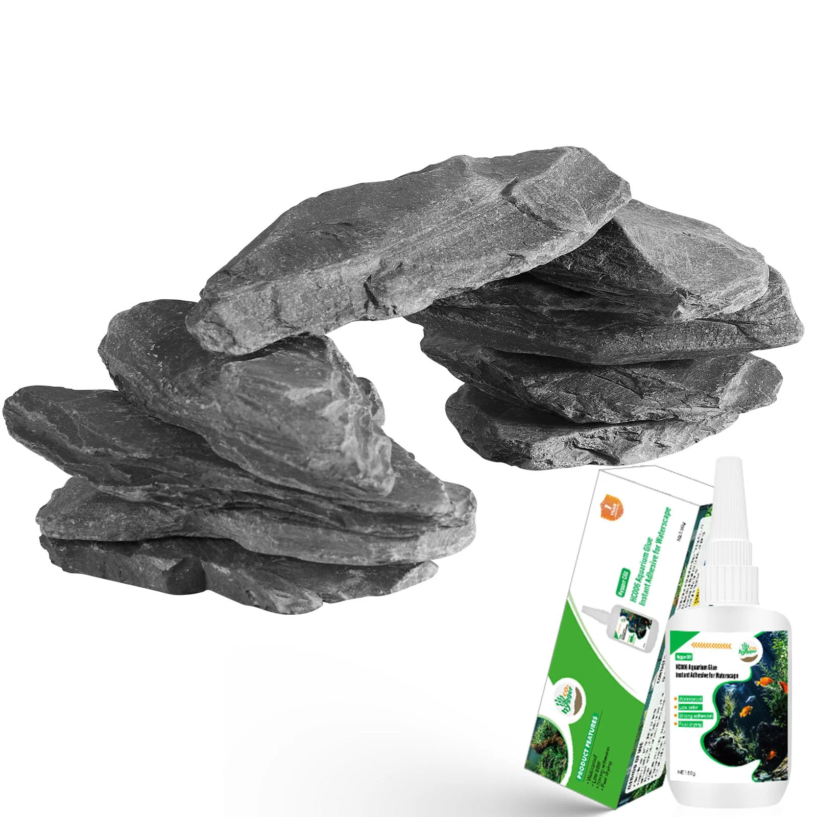 Stylish Hygger CO2 Natural Slate Stone Rocks with Glue — 3-6 in Mix 8-10 in Piece for Aquascaping Paludariums Reptile Enclosures High-Grade