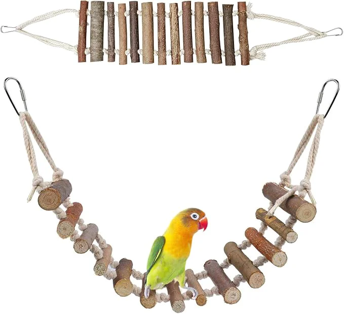 Refined BNOSDM Wooden Bird Rope Ladders 2 Pcs Birds Ladder Bridge Toy Parrot Cage Organic