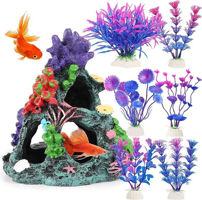 Natural MyLifeUNIT Fish Tank Decorations 7 Pieces Aquarium Plants Set Reliable