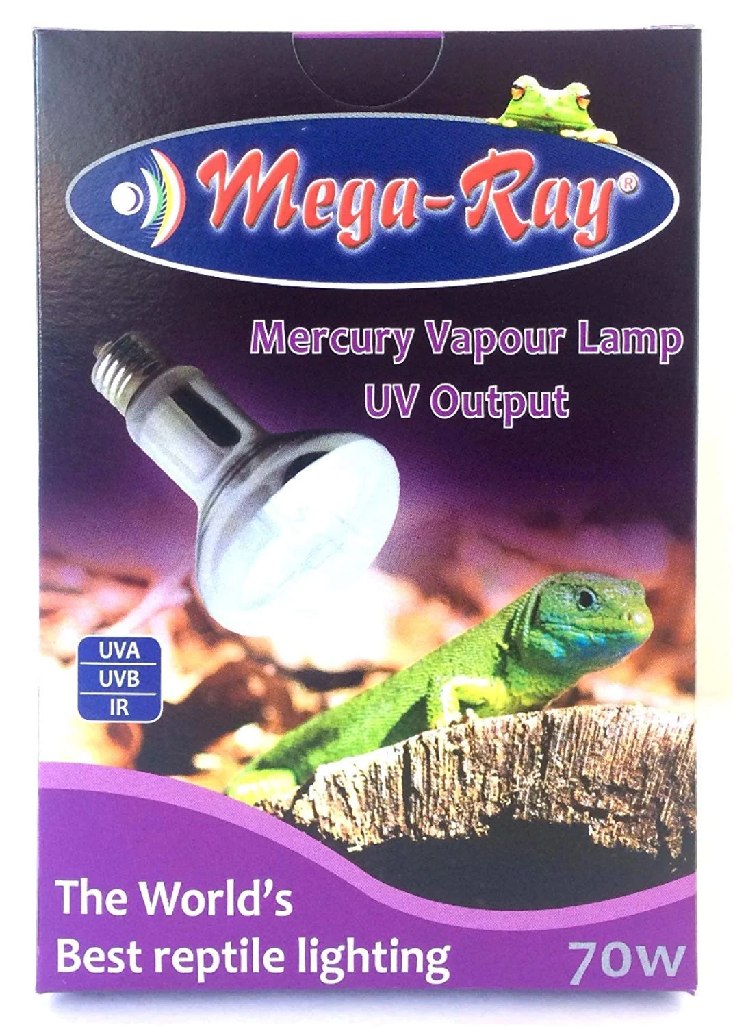 Eco-Friendly Mega-Ray Mercury Vapor 70W UV Bulb for Reptiles Amphibians – Smallest UVA UVB IR Heat Source Environmentally Friendly