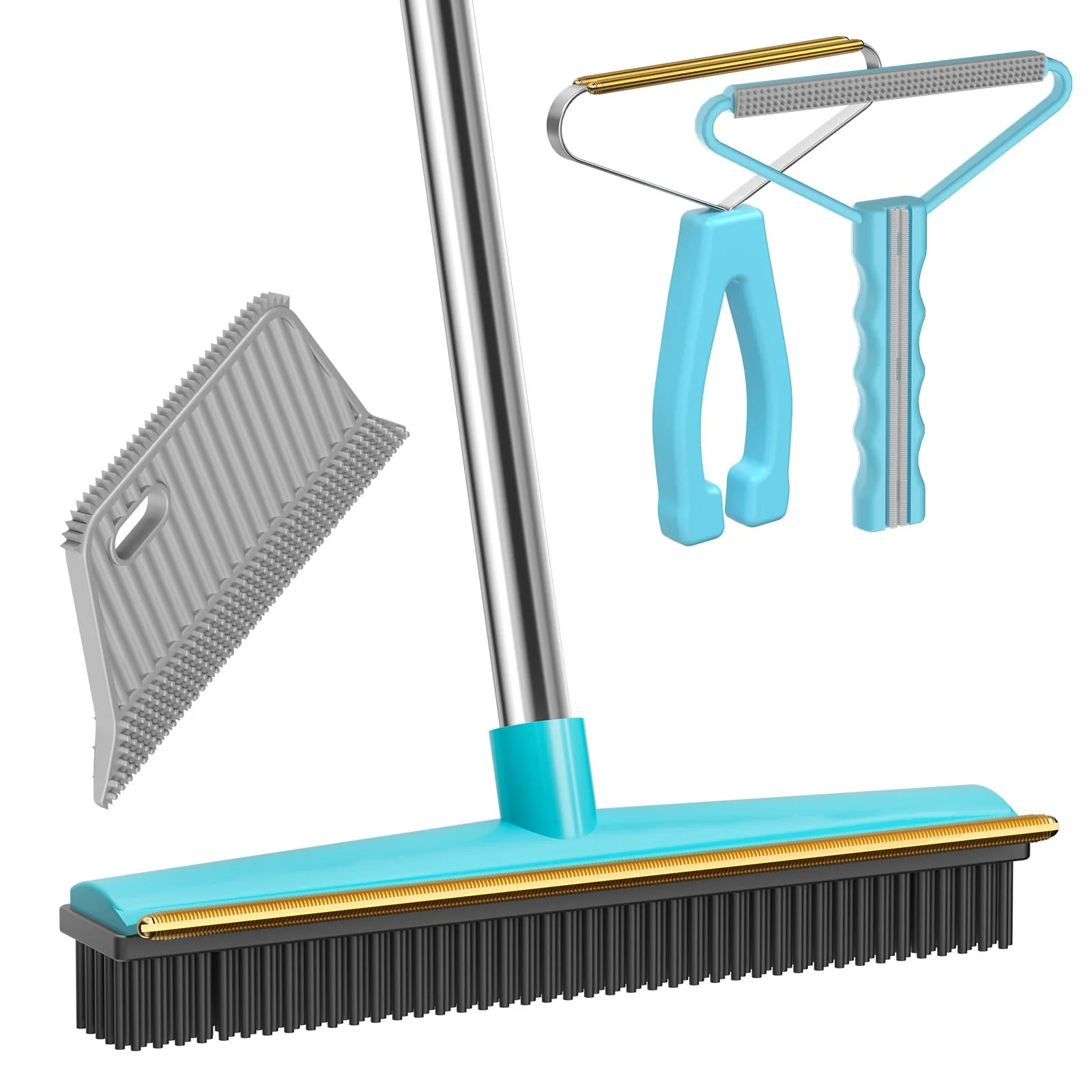 Powerful SOCCSO Carpet Rake 60-Inch Handle for Pet Hair Removal — Rubber Broom with Metal Edge Design Lightweight
