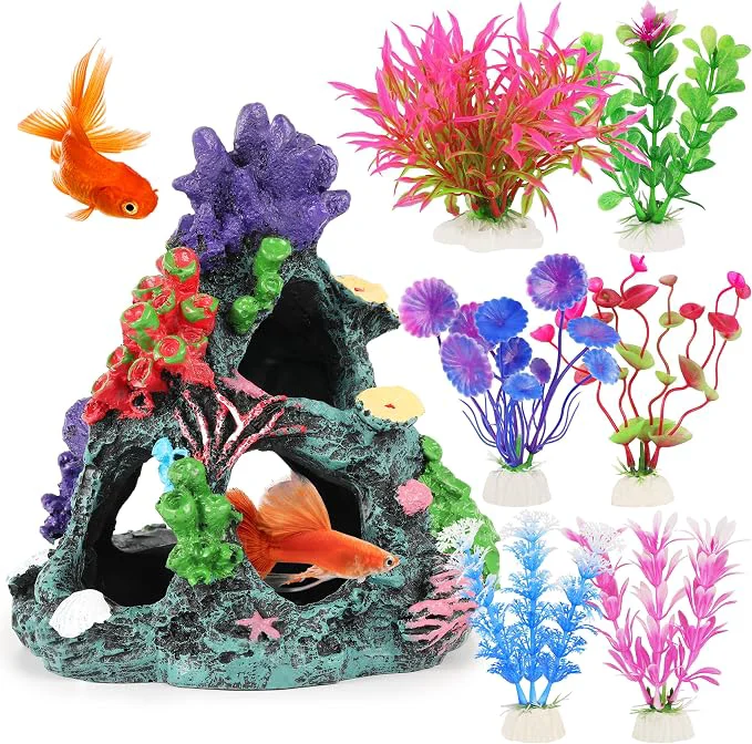 Trendy MyLifeUNIT Fish Tank Plants 7 Pieces Colorful Aquarium Plants and Coral Reef Easy-to-Use