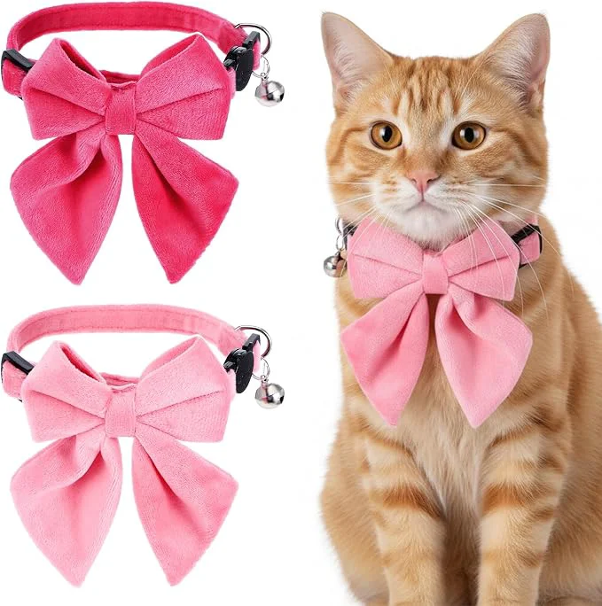 Detailed 2 Pcs Pink Cat Collar with Bow Bells Breakaway Cat Bowtie Collar with Bell Innovative