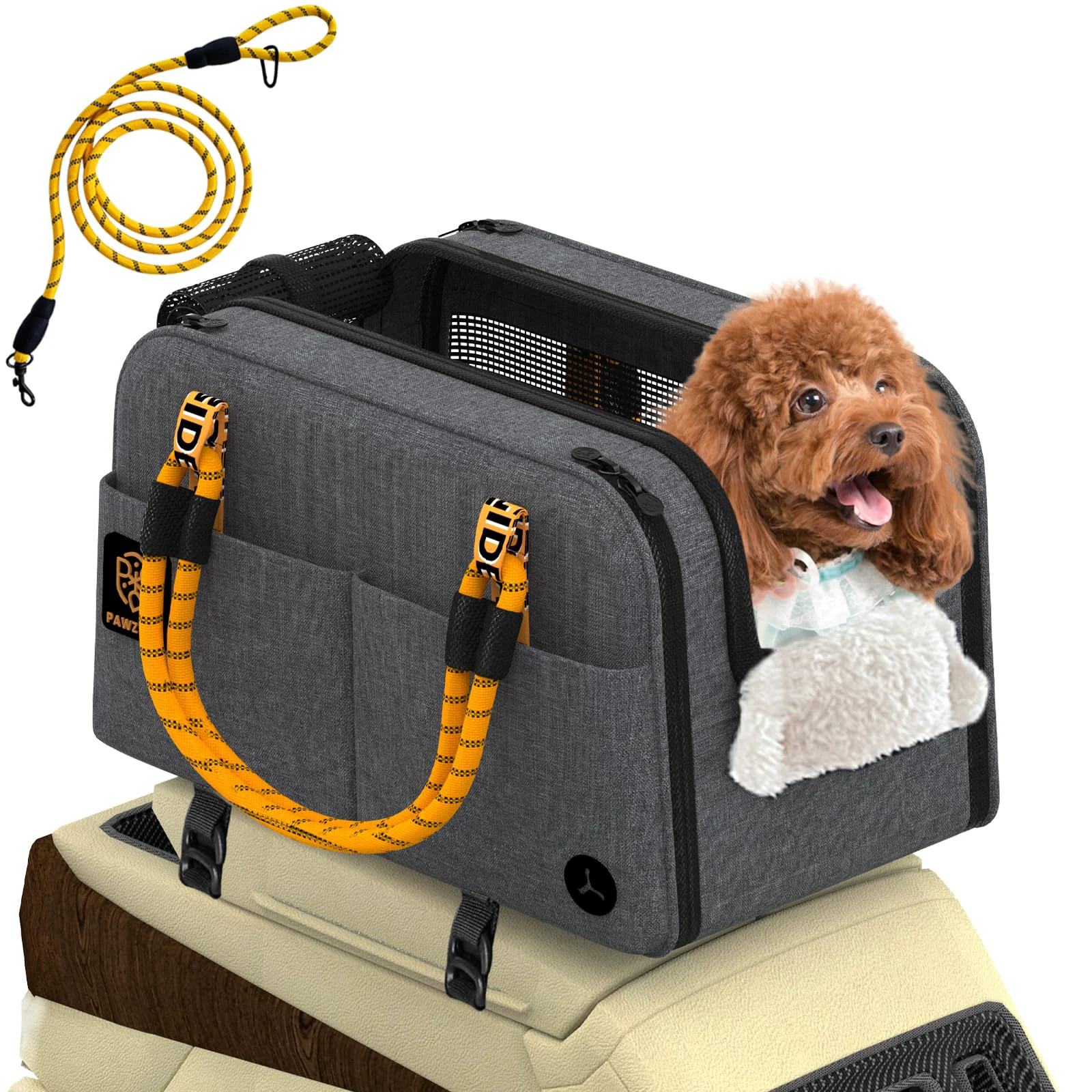 Soft PAWZIDEA Center Console Dog Car Seat — Enclosed Front-Seat Booster for Small Pets Up to 12 lb TSA- Trendy