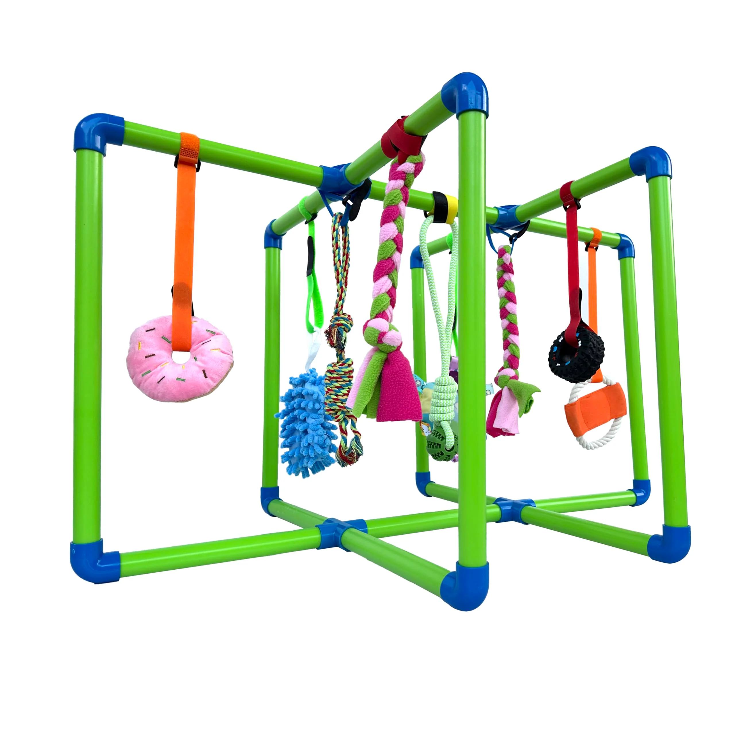 Sustainable Amlmpet Puppy Play Gym – PVC Frame with 9 Hanging Toys for Small Dogs Teething Mental Stimulation Reusable