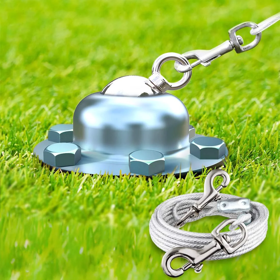 Fine Pestairs 360° Swivel Dog Tie Out Cable Stake – 50 ft Rust-Proof for Yard Camping Powerful