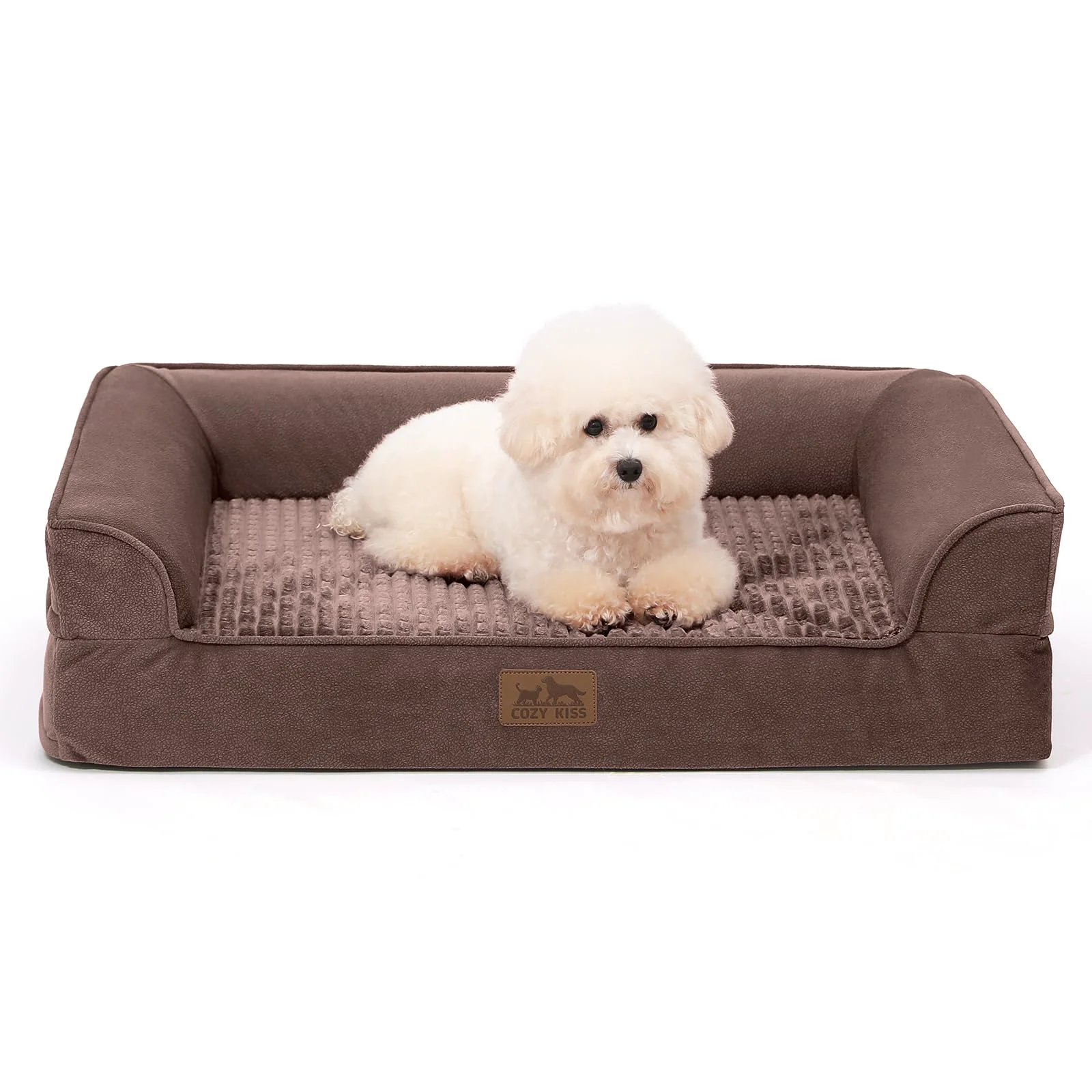 Breathable COZY KISS Orthopedic Dog Bed – Medium Small Dogs 30x20x7.5 in Brown Functional