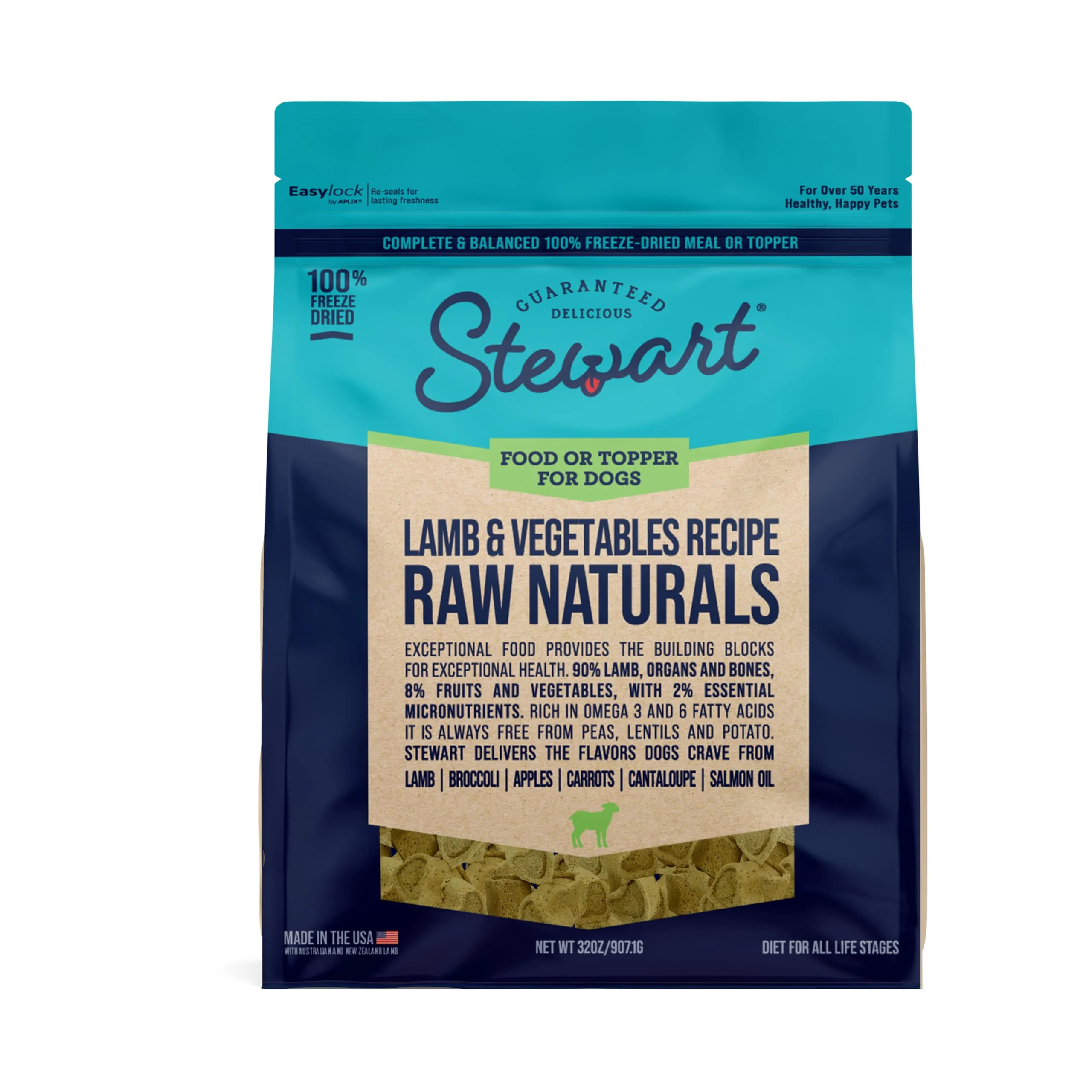 Consistent Stewart Raw Naturals ze-Dried Lamb Vegetables Dog Food Complete Balanced 32oz Lightweight
