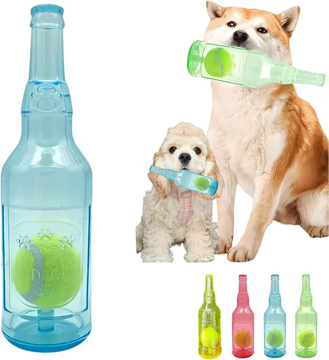 Comfortable Cute Tough Dog Toy Rubber Bottle Squeaky Dogs Chew Toy Long Lasting Interactive Verified