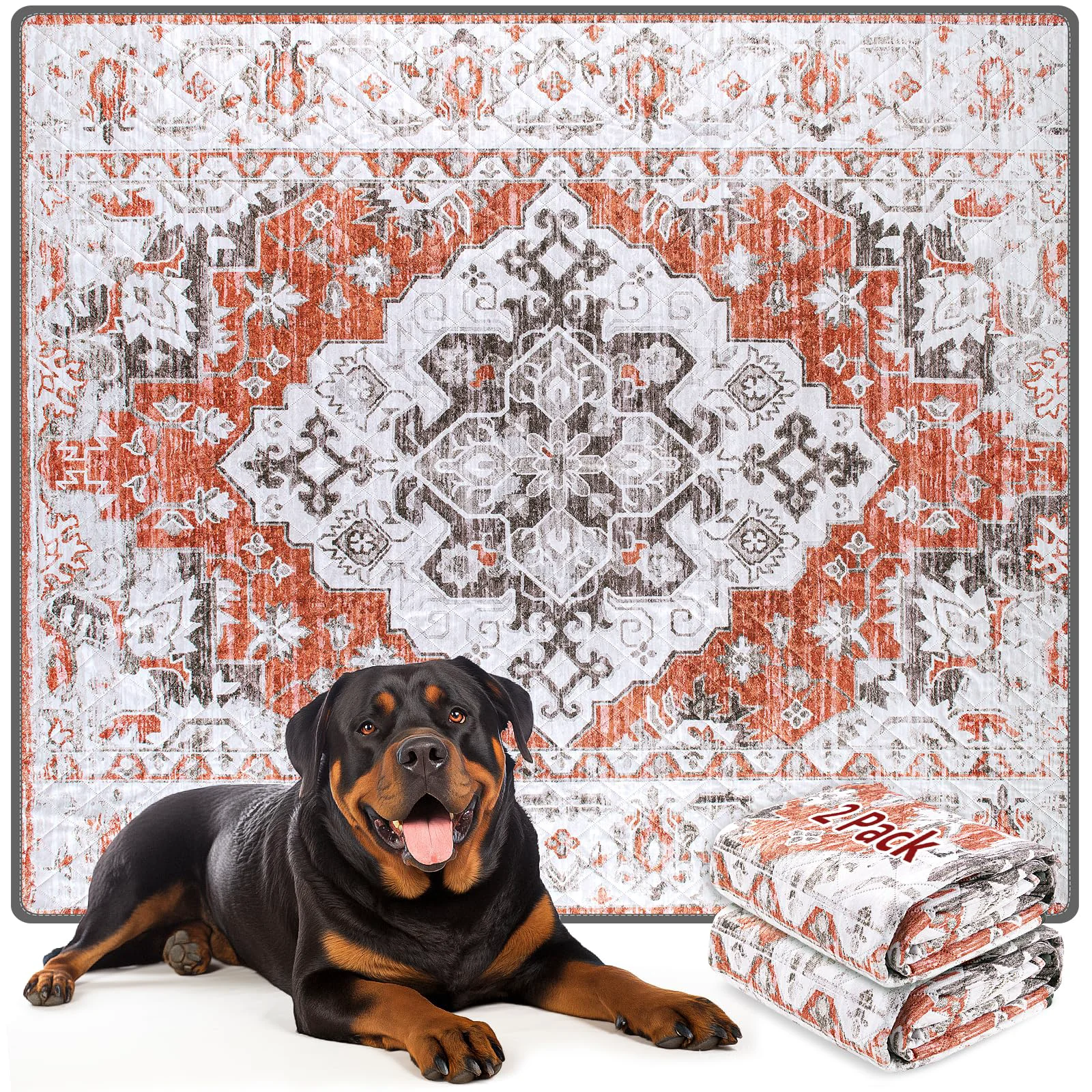 Exclusive LOOBANI Reusable Dog Pee Pads — 65x48 cm Waterproof Non-Slip Washable Red-Orange High-Quality