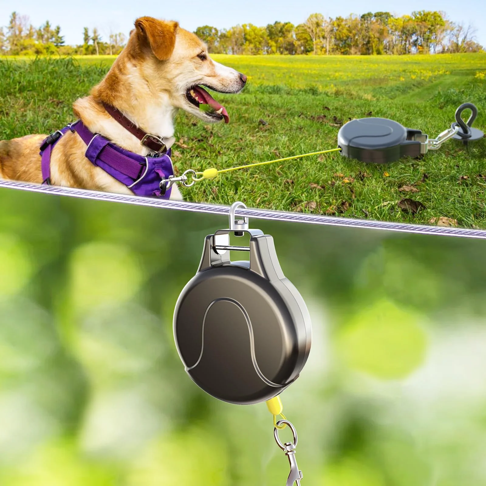 Classic Pestairs 30ft Dog Tie Out Cable Retractable Leash – 2-in-1 Zipline No-Tangle Reel Outstanding