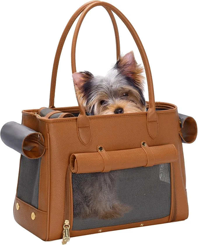 Elite Fashion Pet Carrier Purse for Small Cat and Dog Luxury Pu Soft-Sided Tote Bag Smooth