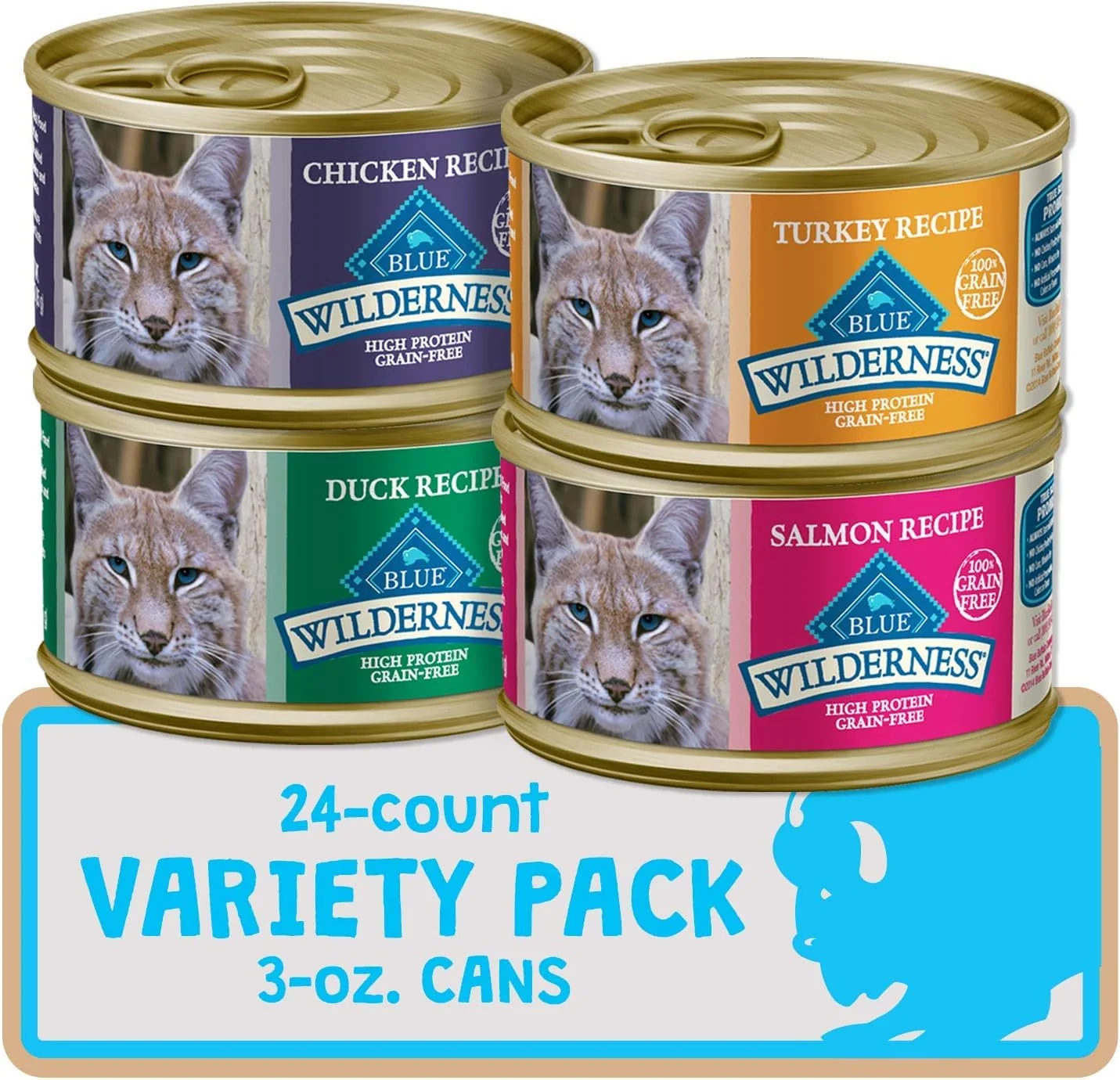 Exceptional Blue Buffalo Wilderness High Protein Grain Natural Adult Pate Wet Cat Food Variety Pack Chicken Salmon Duck and Turkey 3-oz Can 24 Count Versatile