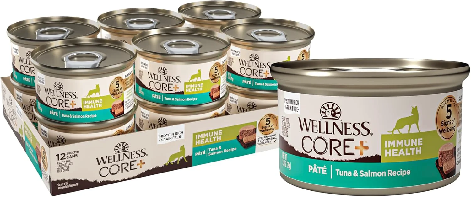 Contemporary Wellness CORE Immune Health Pate Adult Wet Cat Food Natural Protein-Rich Grain 2.8 Ounce 12 Pack Tuna Salmon Long-Lasting