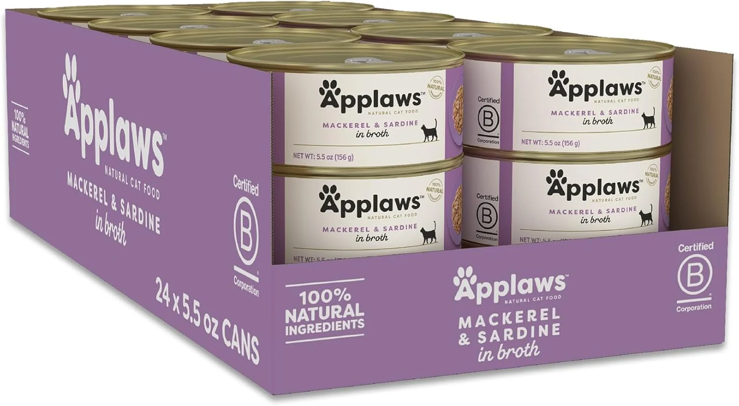 Verified Applaws Natural Wet Cat Food in Broth Limited Ingredient Canned Wet Cat Food No Additives Made with Natural Ingredients Mackerel Sardine in Broth 24 x 5.5oz Cans User-Friendly