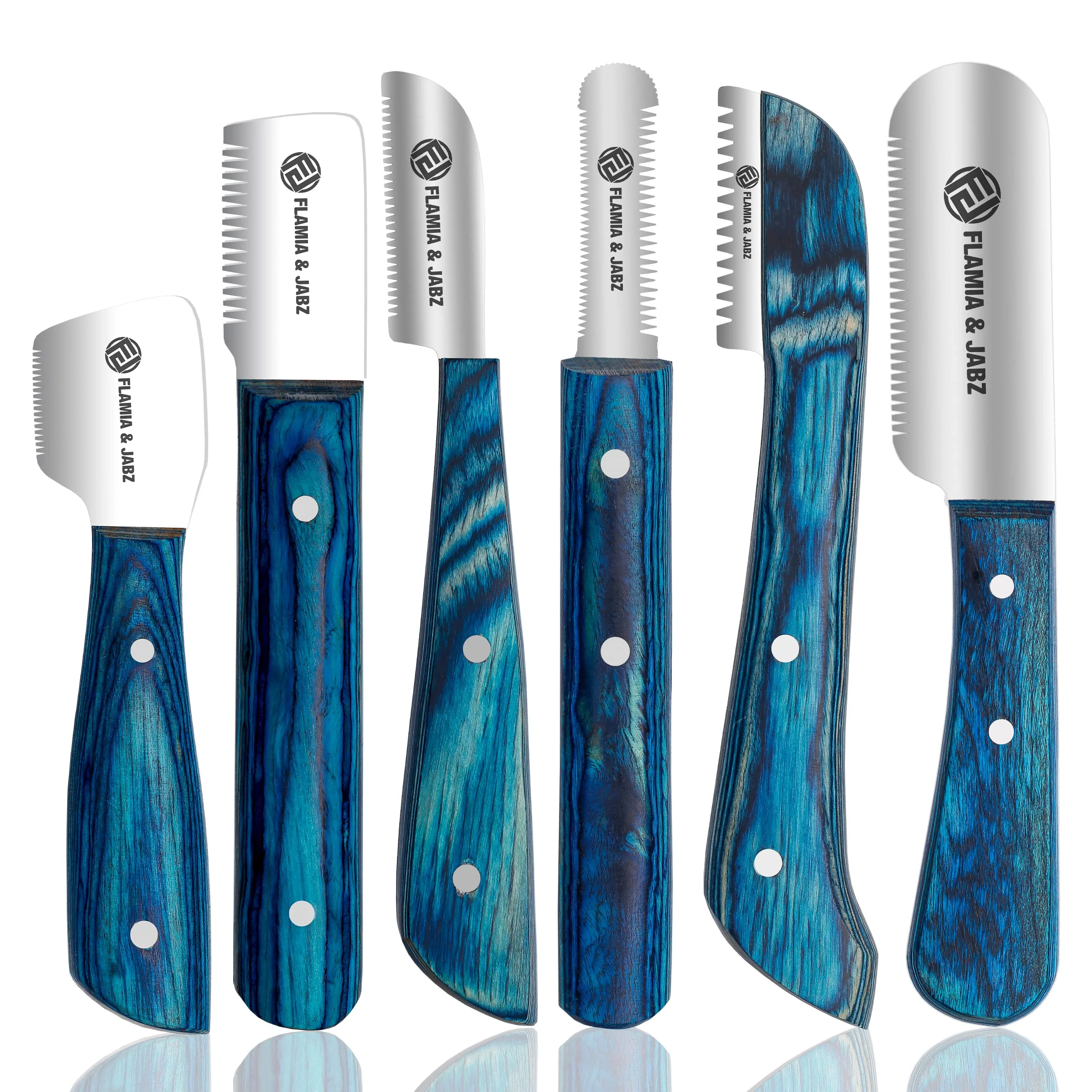 Advanced FLAMIA JABZ FJ Professional Stripping Knife Kit 6 Pieces – Right-Handed Blue Elite