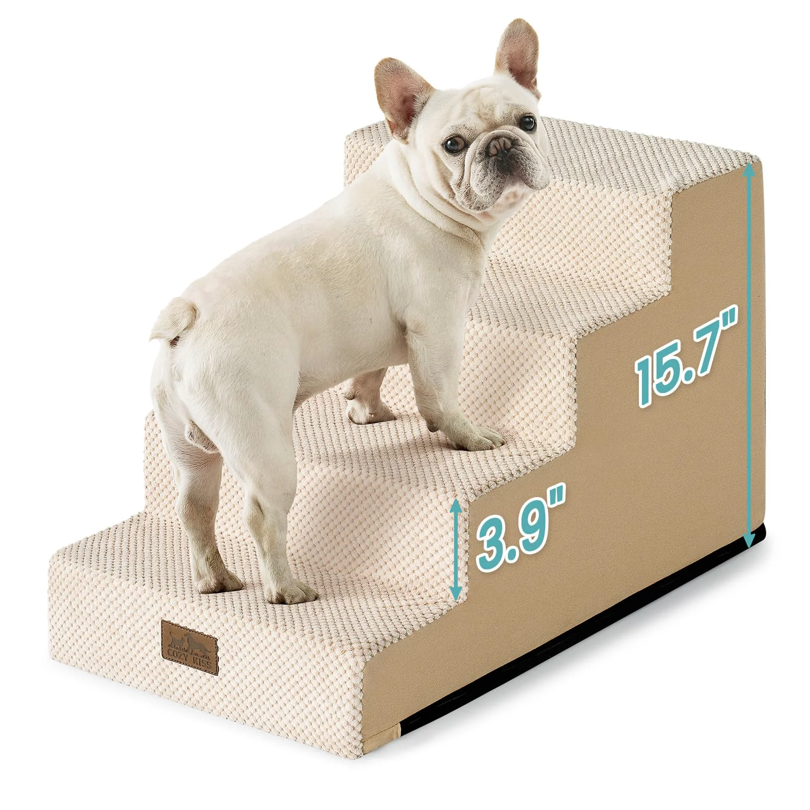 World-Class COZY KISS Dog Stairs for Small Dogs — 4-Step Gentle Incline 15.7 H Beige High-Quality