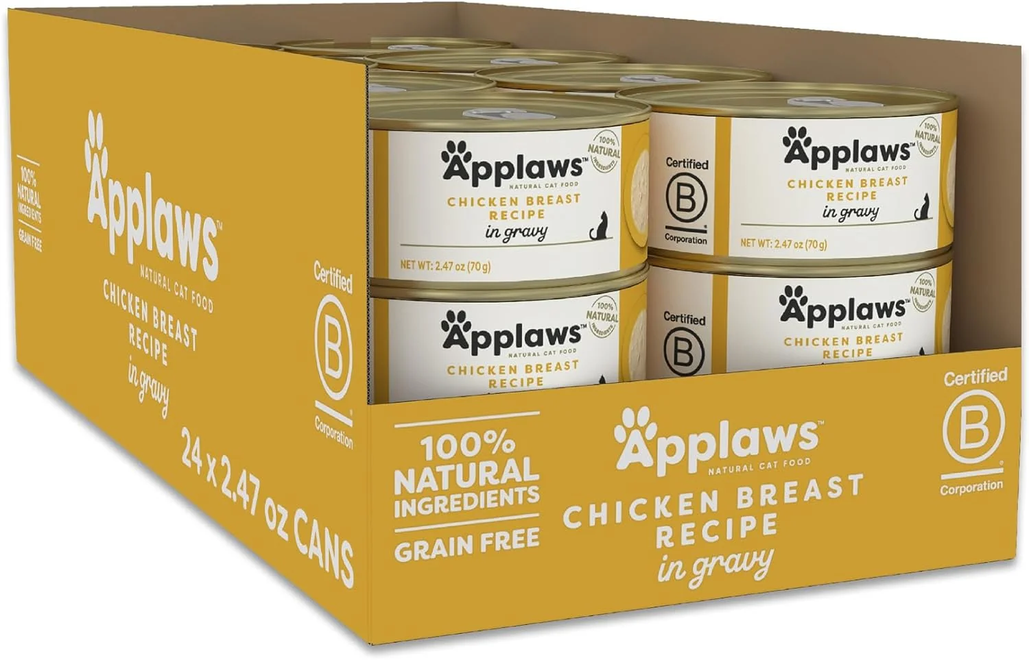 Smart Applaws Natural Wet Cat Food in Gravy Limited Ingredient Canned Wet Cat Food No Additives Made with Natural Ingredients Chicken Breast in Gravy 24 x 2.47oz Cans Environmentally Friendly