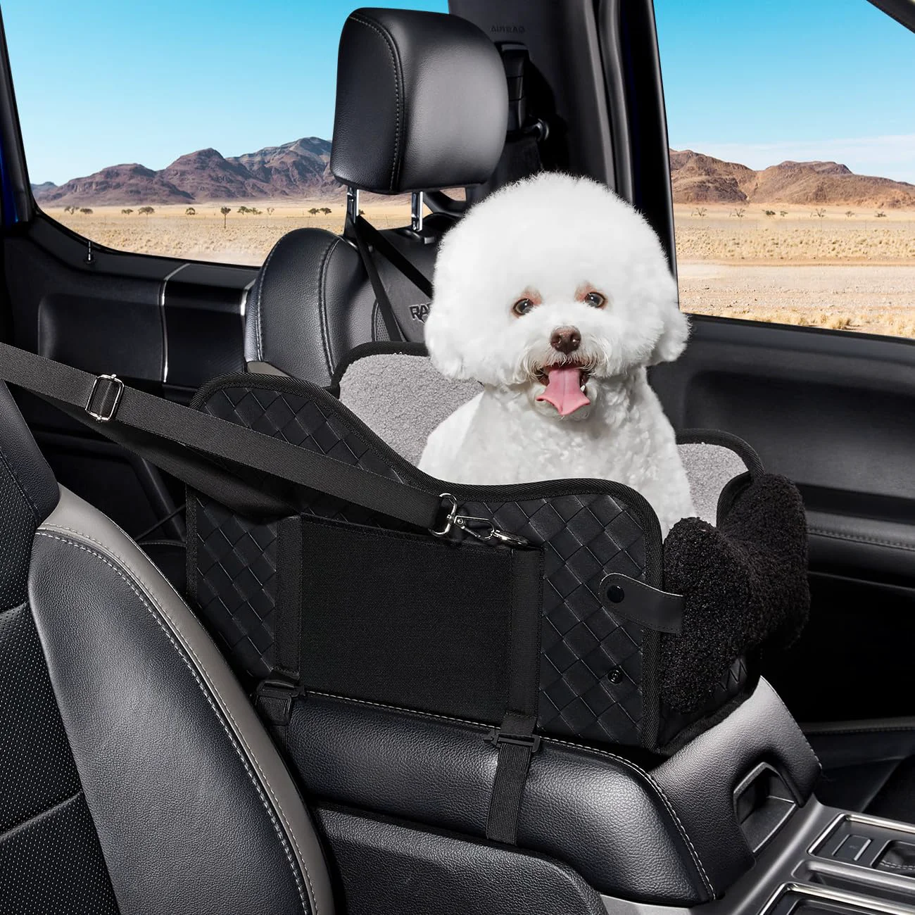 Breathable TKYZ Center Console Dog Car Seat for Small Dogs - Leather Black Stable Booster Seat with Universal Fit Organic