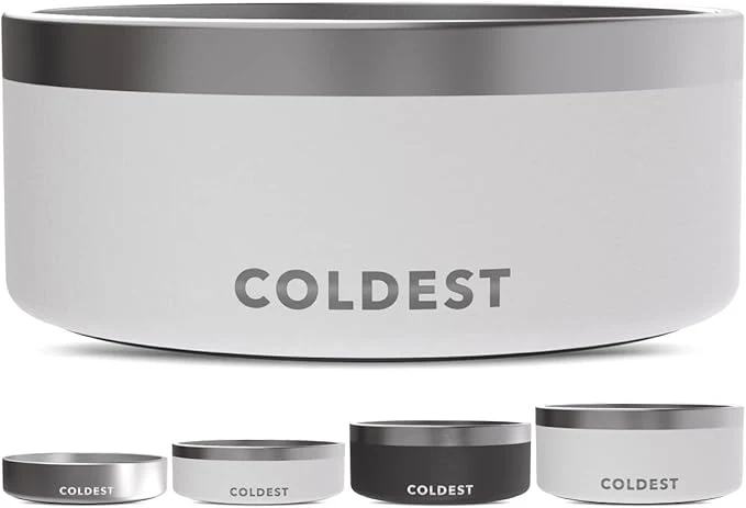 Minimalist Coldest Dog Bowl - Anti Rust Metal Non Slip 3 Layers Insulated Stainless Steel Dog Bowls - Spill Proof Heavy Duty - Water Bowl for Dogs Cats Pets Dish Washer Safe 100 oz Epic White About ThisOverview Carefully Designed