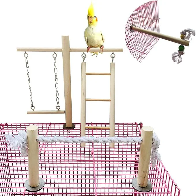 Functional PINVNBY Bird Playground Wood Parrot Play Gym Stand Perch Bird Cage Accessories Superior