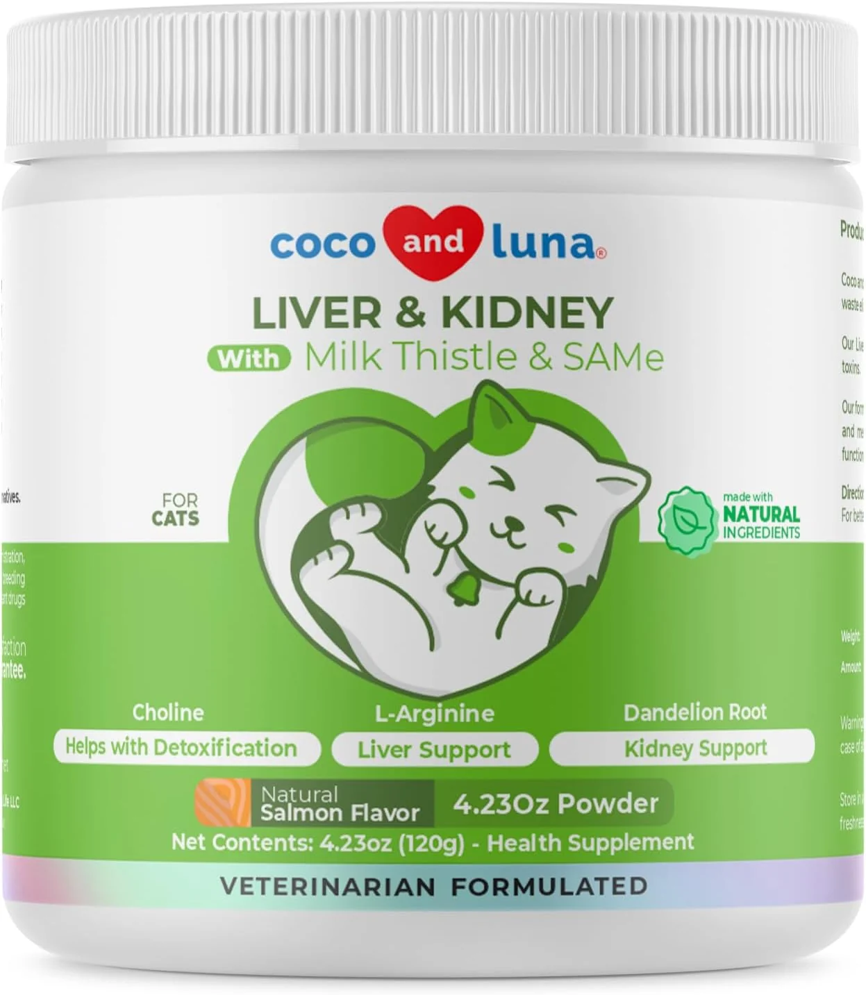 Efficient Milk Thistle for Cats - 4oz Powder - Natural Liver Supplement - with Same and L-Arginine - Detox Hepatic Support Promotes Liver Healthy Function Kidney Support Long-Lasting