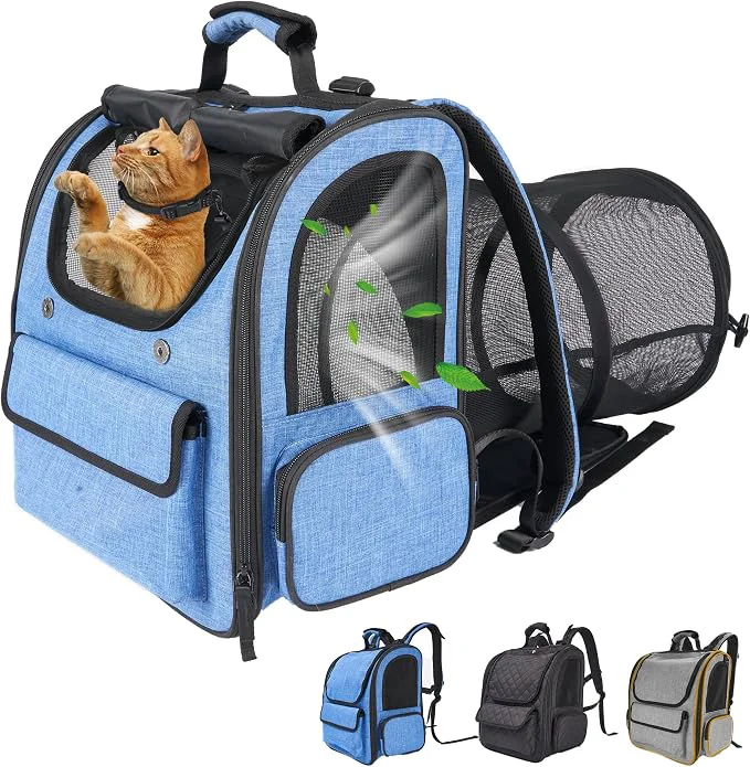 Stylish Large Cat Carrier with Tunnel Extension Portable Small Dog Backpack with High-Performance