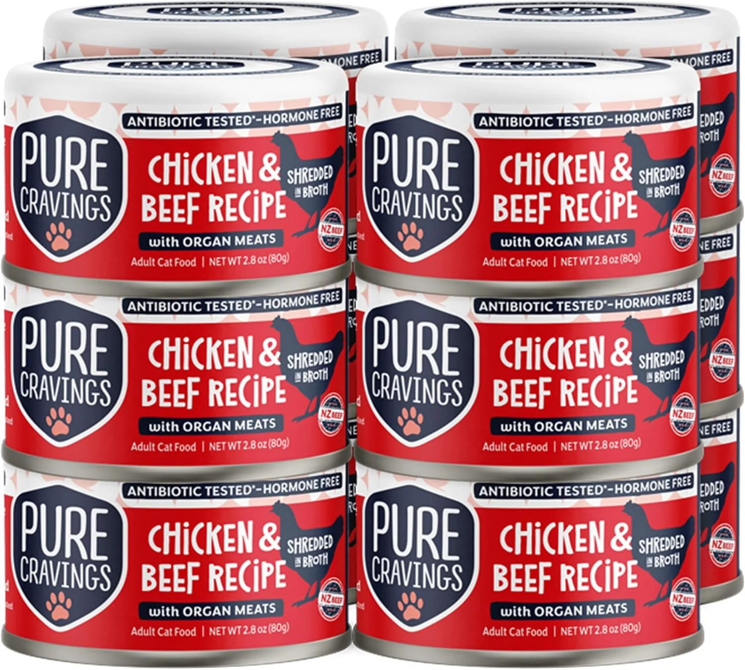 Original Design Chicken and Beef Recipe in Broth Shredded Wet Cat Food Grain- Protein Non-GMO 12 Pack Modern