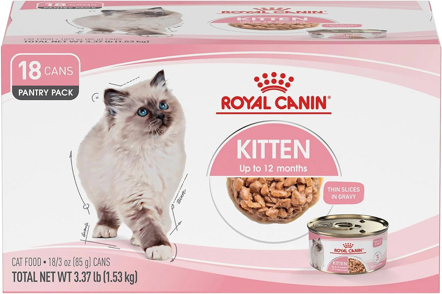 Genuine Royal Canin Feline Health Nutrition Kitten Thin Slices in Gravy Canned Cat Food 3 oz can 18-count Fine