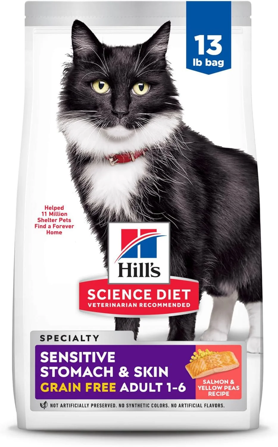 Eco-Friendly Hill's Science Diet Sensitive Stomach Skin Adult 1-6 Stomach Skin Sensitivity Support Dry Cat Food Grain Salmon Yellow Peas 13 lb Bag Specialty