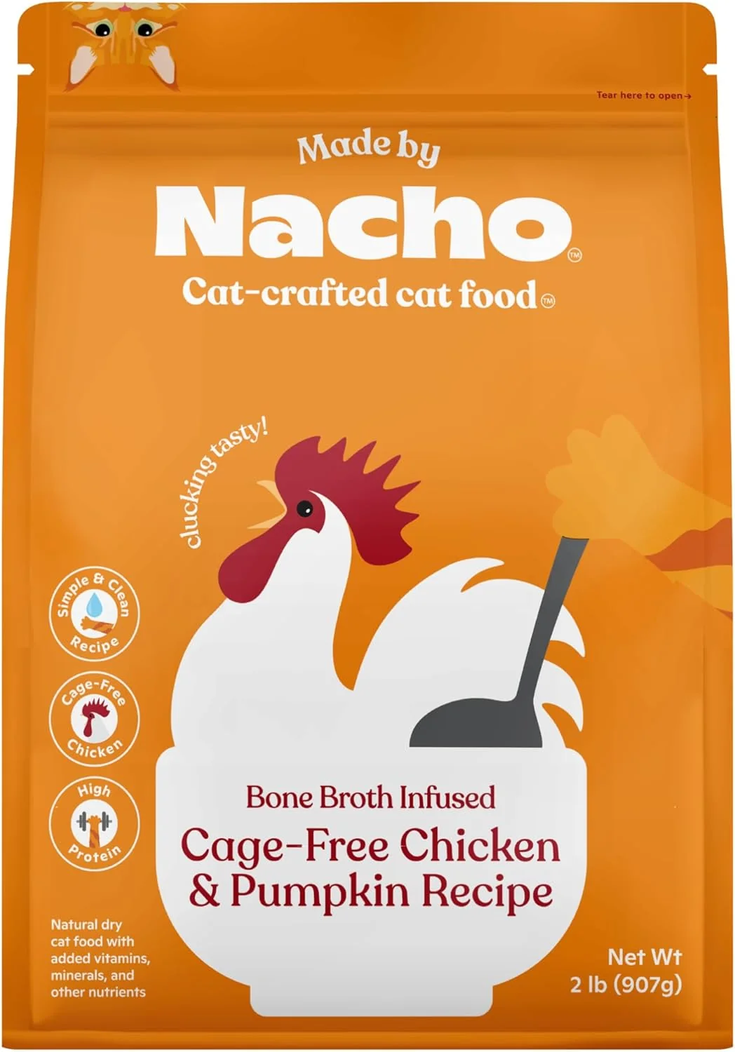 Recyclable Made by Nacho Dry Cat Kibble 2lb Bag High Protein and Grain-Friendly Premium Cat Food Cage- Chicken Pumpkin Recipe Infused with Bone Broth for Hydration Limited Ingredients Single Bag Prestigious
