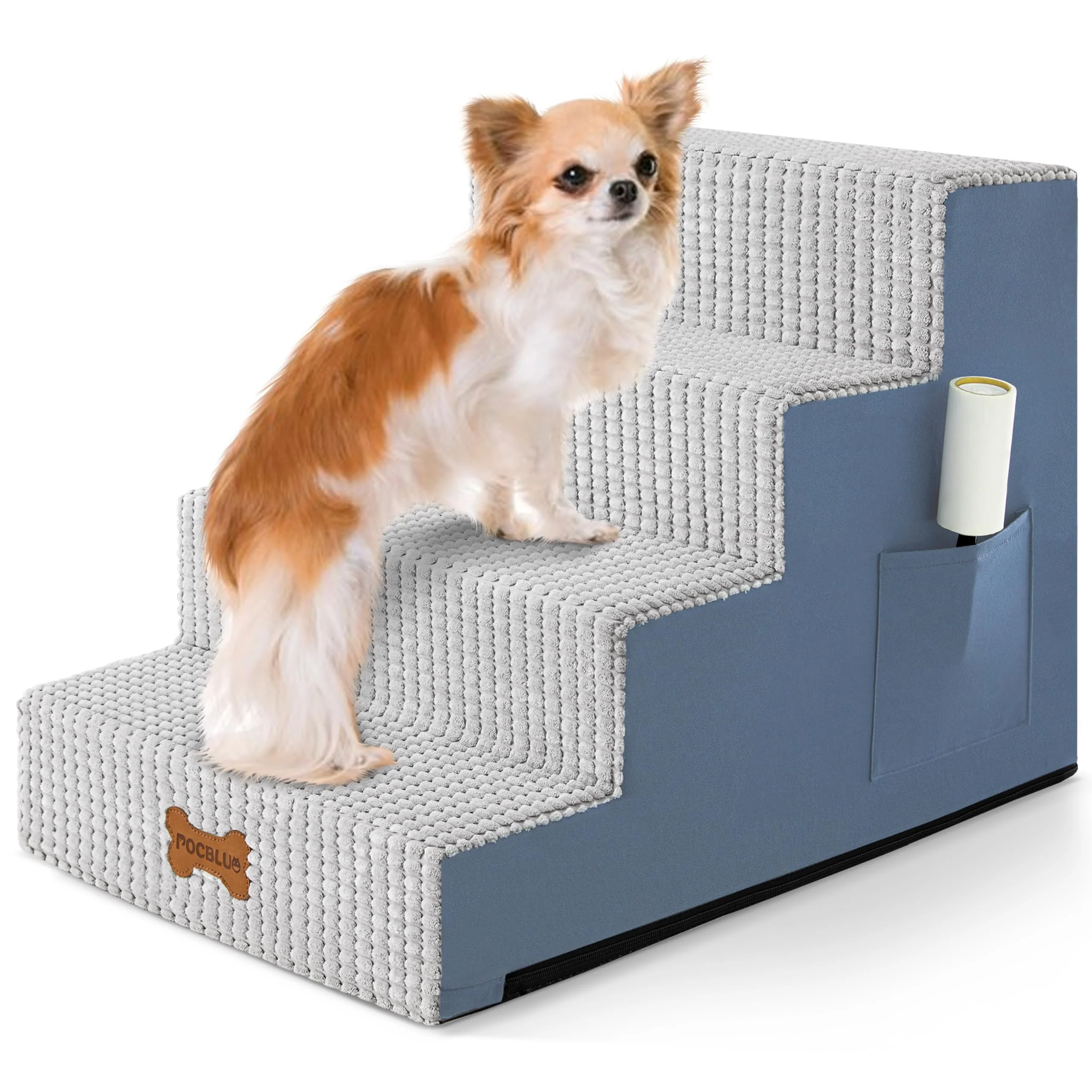 Smooth POCBLUE Dog Stairs for Bed - 4-Step 17.7-inch High Non-Slip Ramp with Washable Cover Grey Unique