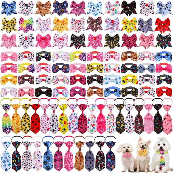 Casual Reginary 100 Pieces Dog Bow Tie Collar Set Include 40 Dog Neckties and 30 Innovative