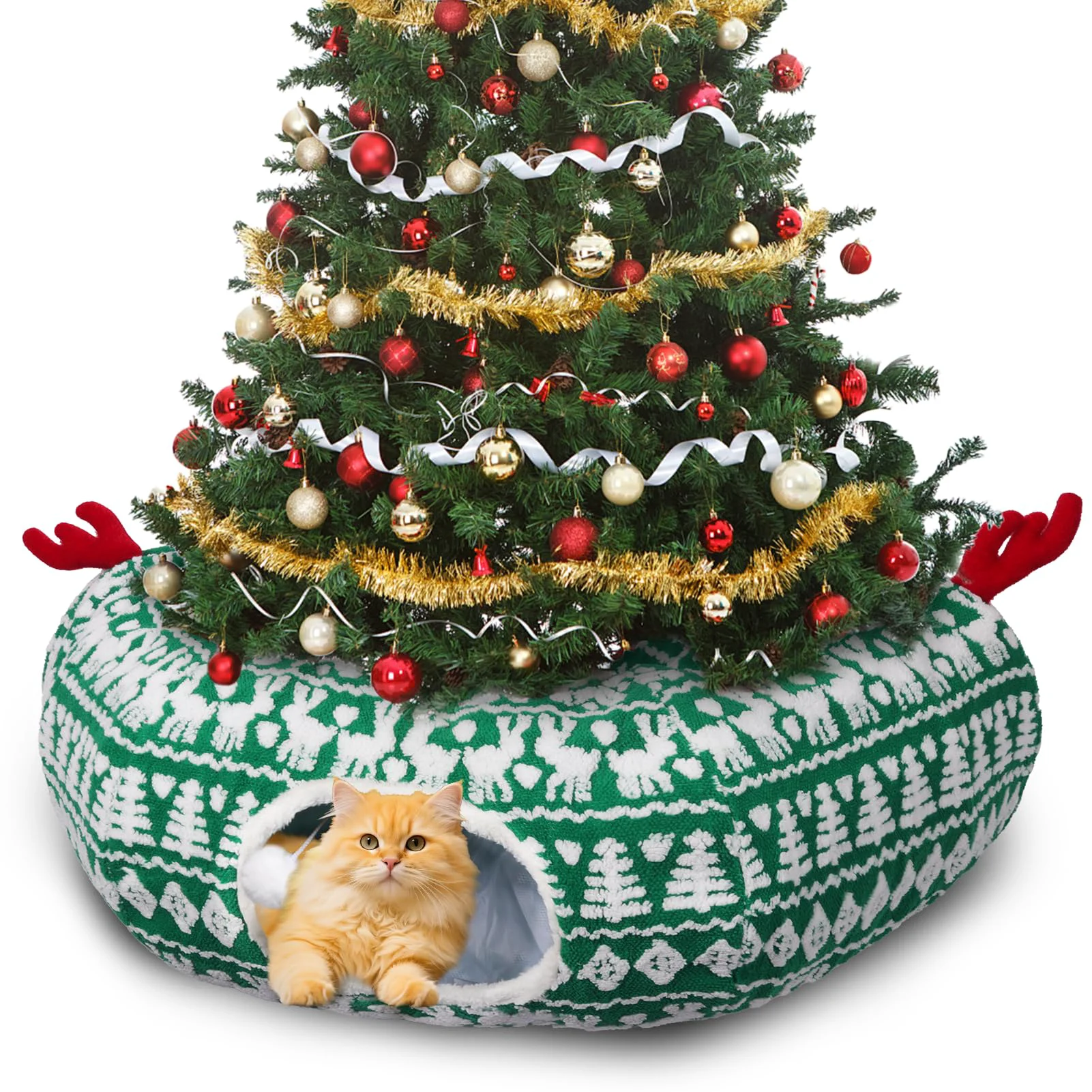 Superior Petrendy Christmas Tree Cat Tunnel – Cozy Plush Xmas Cat Bed Tree Skirt Effective