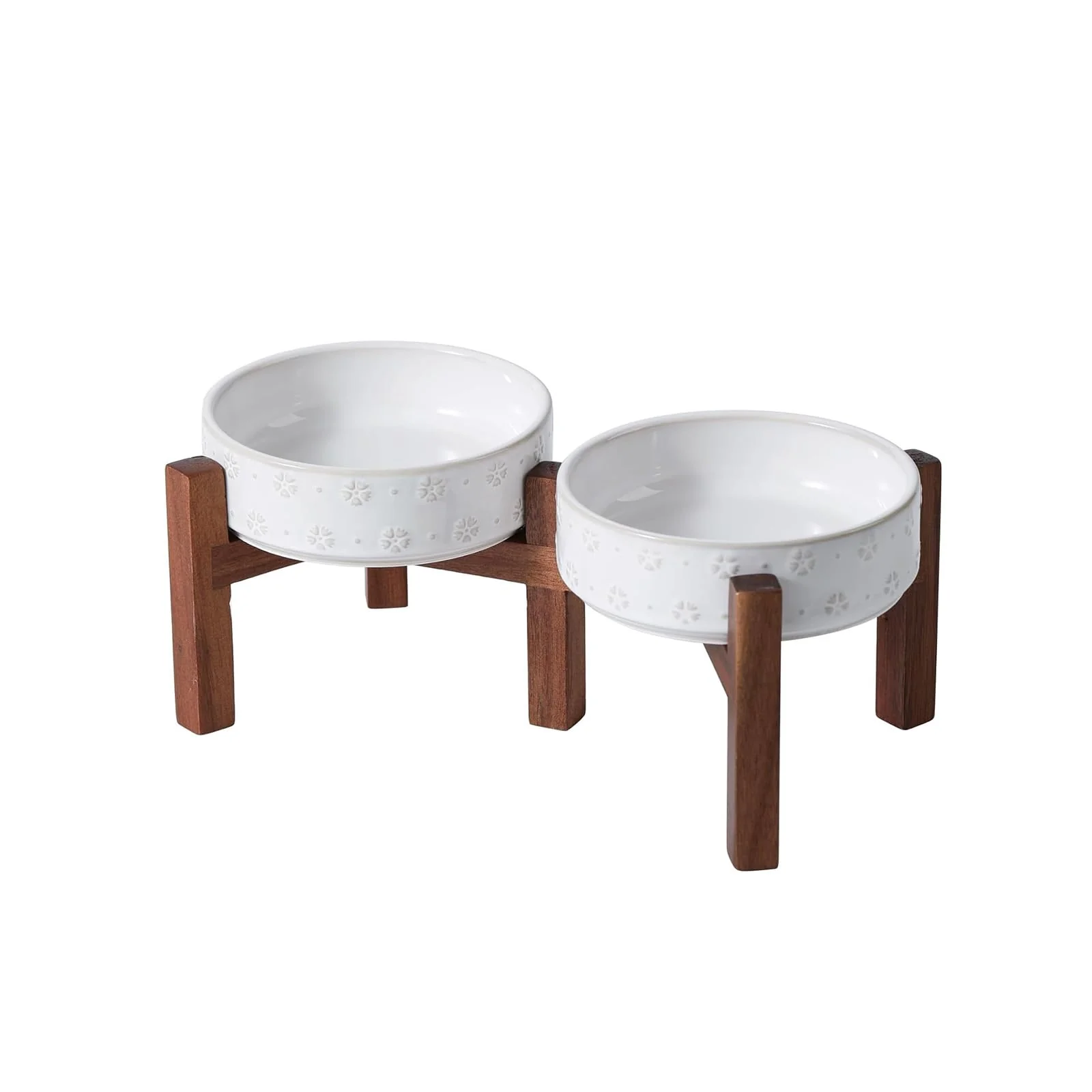 Eco-Friendly SPUNKYJUNKY Ceramic Raised Dog Bowl Set with Acacia Wood Stand for Small Medium Dogs Shallow 15.5 cm Responsible