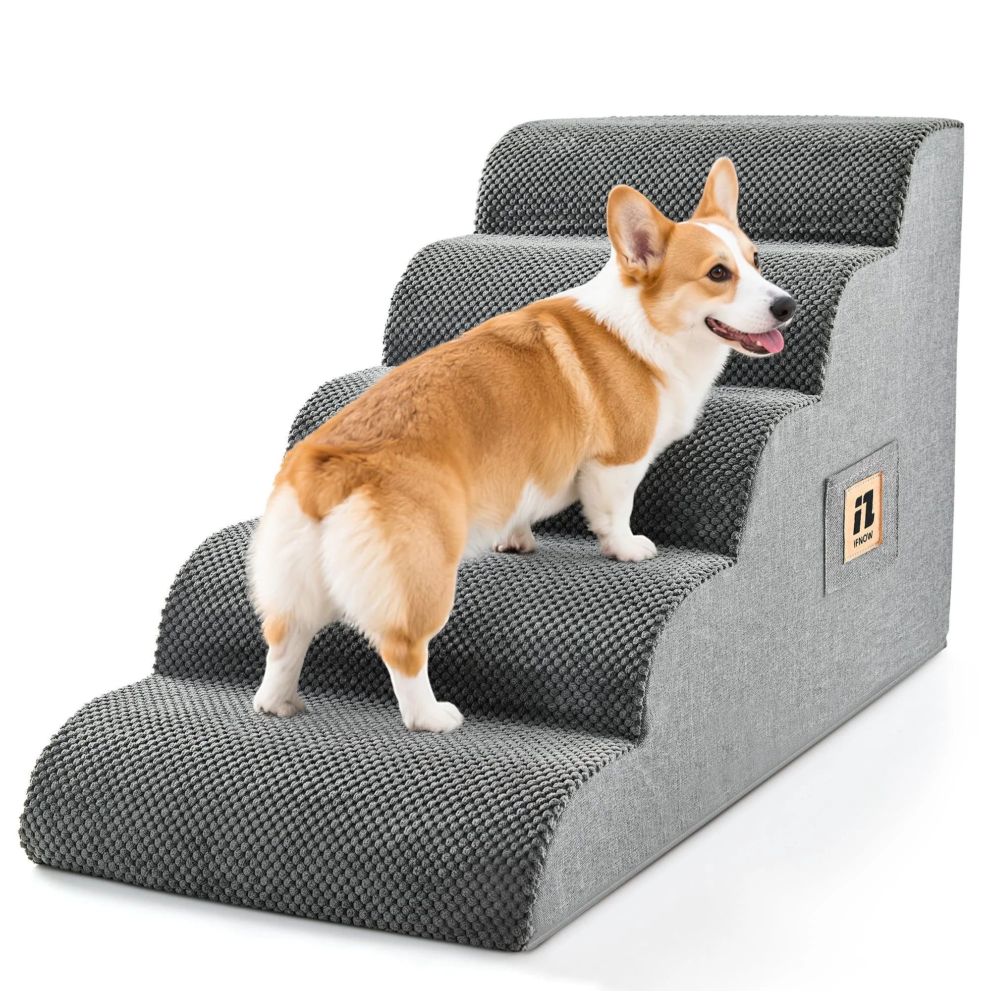 Certified IFNOW 5-Step Dog Stairs 19.7 High – Non-Slip Foam Pet Steps for Bed Couch Grey Outstanding